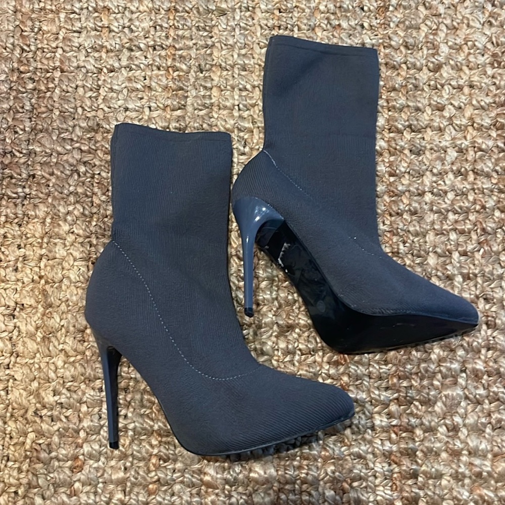 Gray High Heel Sock Booties